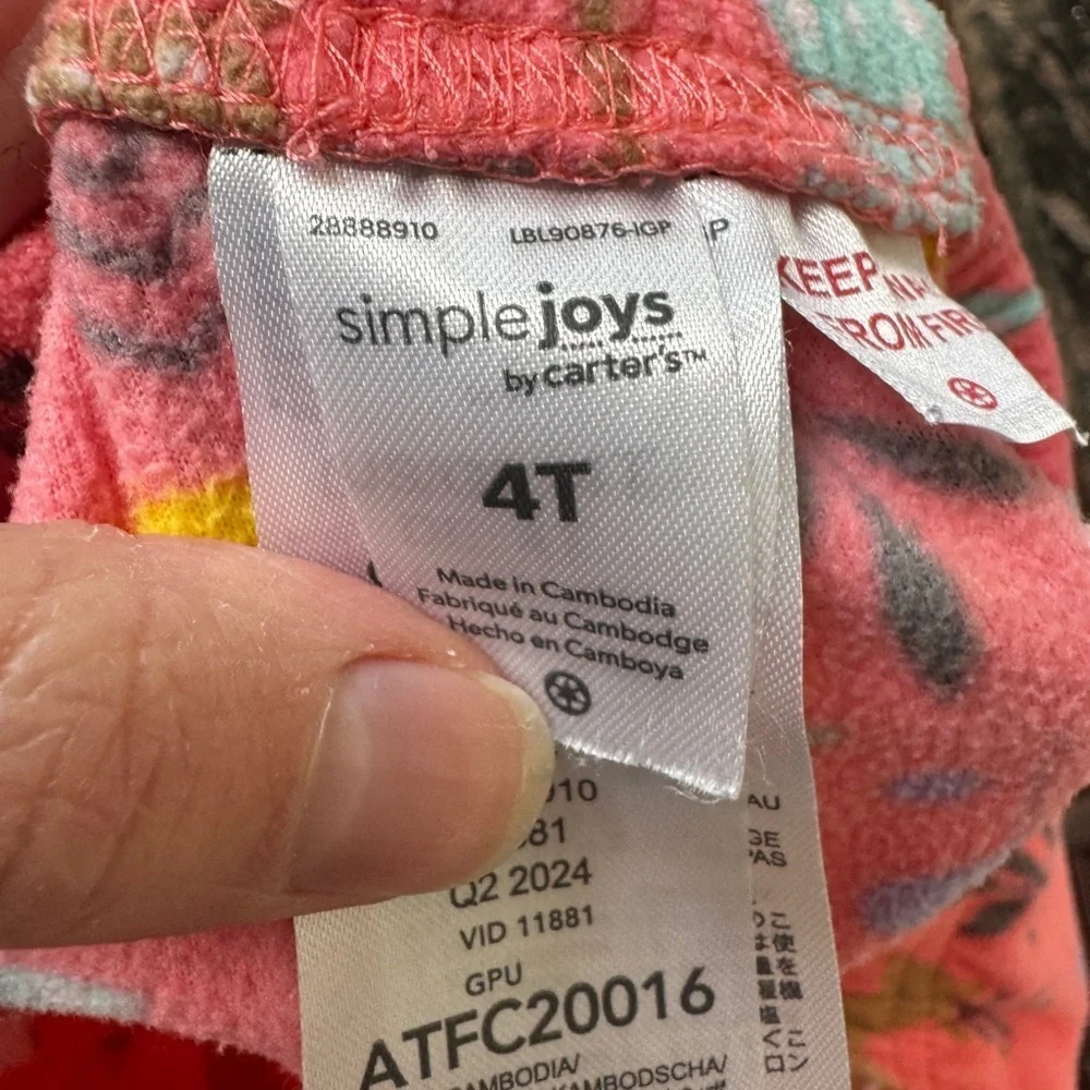 NWOT Simple Joys by Carter's 4T Girls Pink Forest Pajama Bottoms Cozy Fleece